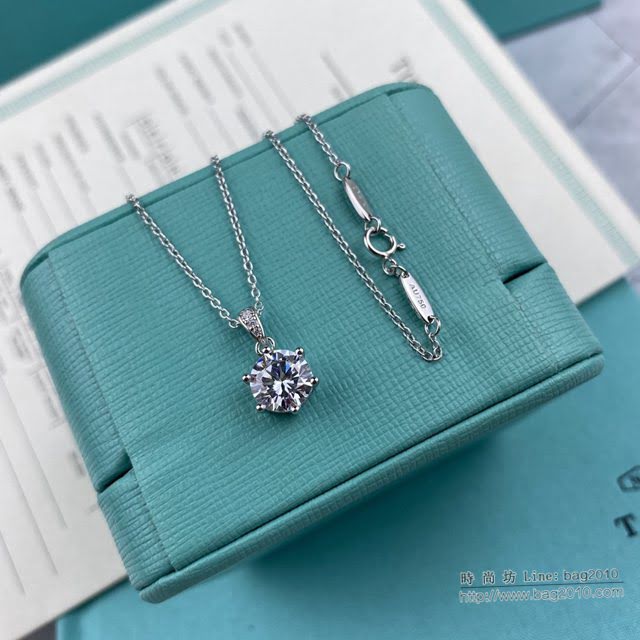 Tiffany純銀飾品 蒂芙尼女士專櫃爆款925純銀電鍍18k鉑金六爪高碳鑽項鏈  zgt1701